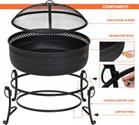 Brasero d'extérieur classique en fer avec écran anti-étincelles en maille, brasero portable de 40 pouces pour le camping et l'utilisation en extérieur