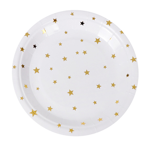 Serviettes modernes dorées à pois, assiettes en papier jetables blanches imprimées pour la fête de Pâques, étoiles brillantes, estampage à chaud, dégradable - Product Image 2