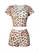 Ensemble tendance léopard pour femme 2026 – Survêtement côtelé Y2K avec sweat à capuche zippé et short – Ensemble 2 pièces style urbain pour femme