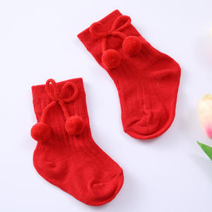 I-0095 Fall Hot Sale Fashion Cute Littler <b>Fluffy</b> Ball Bow Princess Stocking Soft Cotton Fancy Solid Color Bow Baby Girls <b>Socks</b> - Product Image 5