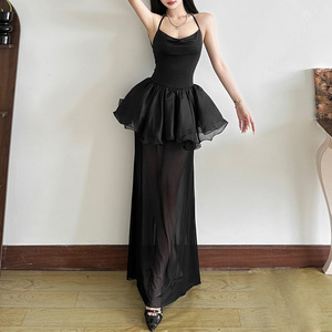 Nuevo Vestido Negro de Verano para Mujer, Estilo Halter, Sin Mangas, Espalda Descubierta, Corte Ajustado, Versátil - Product Image 2