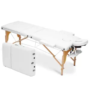 YeFeng 2024 beyaz masaj yatağı 3 katlanabilir taşınabilir masaj yatağı yükseklik ayarlanabilir SPA yatak ahşap çerçeve katlanabilir