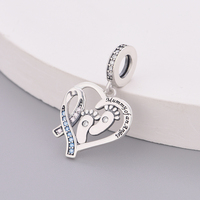 Breloque en argent sterling 925 pour bracelet, ruban rose, sensibilisation au cancer du sein, pour la création de bijoux pour femmes