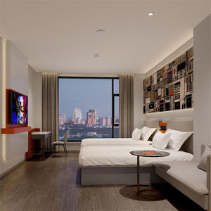 Commercial Hospitality Modern Wooden <b>Base</b> <b>Single</b> Twin <b>Bed</b> Frame Nightstand Headboard Apartment 3-5 Star Hotel Bedroom Set - Product Image 5