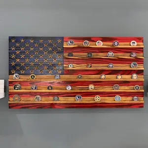 אתגר מטבע Rack תצוגה מחזיק כפרי אמריקאי דגל עץ מלאכות דגל מטבע תצוגה