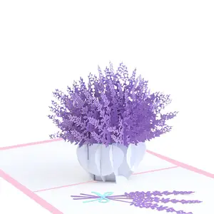 Romantische Paarse Lavendel In Volle Bloei Papier Lasergesneden Valentijnsdag Datum Uitnodiging 3d Pop-Up Wenskaart