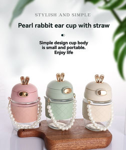 Mignonne tasse en verre avec paille motif lapin, portable, pour café et eau, idéale pour le bureau ou les jeunes filles - Product Image 2