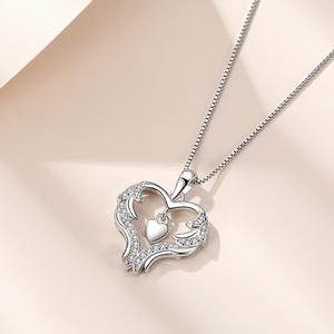 D533 925 Sterling Silver Angel's Kiss Collier Coeur Pendentif Simple Zircon Haute Qualité pour Femme Bijoux Cadeau - Product Image 4