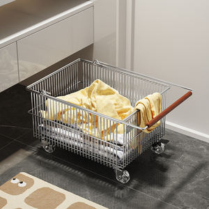 Panier à linge en fer et chariot <span class=keywords><strong>de</strong></span> rangement compact pour balcon et sous-meuble, idéal pour le rangement des vêtements près <span class=keywords><strong>de</strong></span> la <span class=keywords><strong>machine</strong></span> à <span class=keywords><strong>laver</strong></span> - Product Image 2