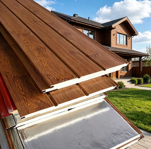 Panel <span class=keywords><strong>de</strong></span> Pared Sándwich <span class=keywords><strong>de</strong></span> PU, Revestimiento Metálico, Impermeable, Resistente al Fuego, Aislamiento Térmico, Pared Exterior para Edificios <span class=keywords><strong>Prefabricados</strong></span> - Product Image 1