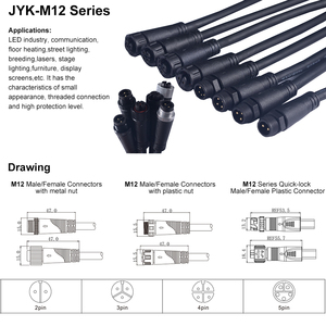 Tùy chỉnh chấp nhận được 110V 10A M12 IP67 IP68 2 3 4 pin không thấm nước nam và nữ chiếu sáng đường phố dẫn kết nối 4 pin - Product Image 6