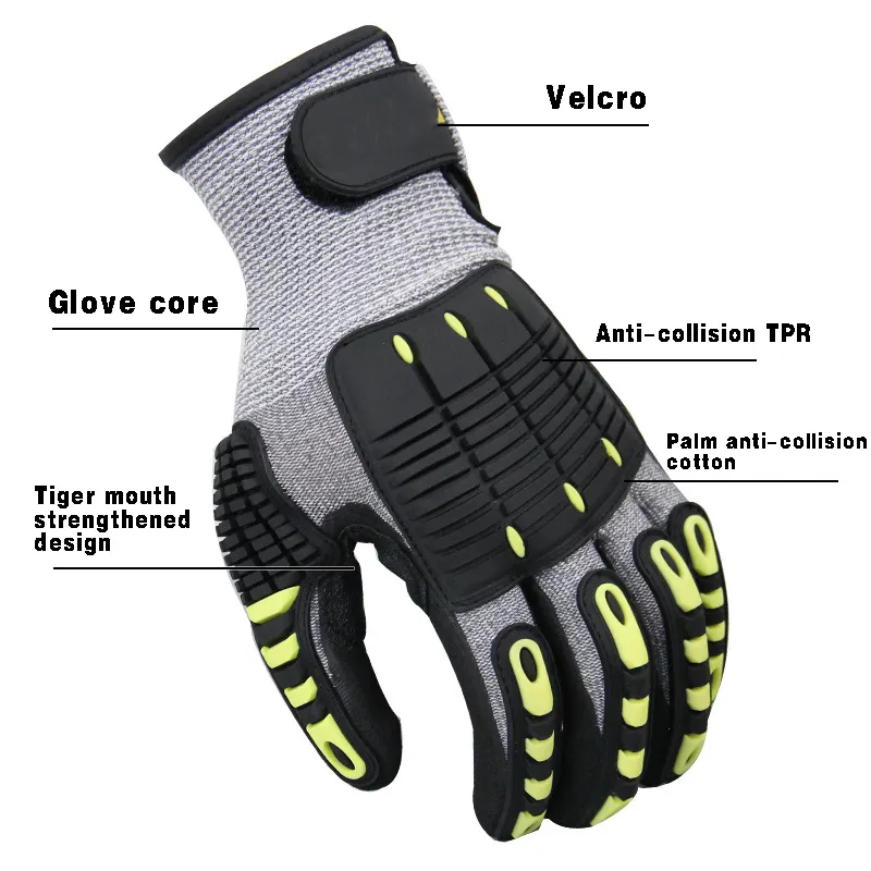 Level 5 Impact Resistant Mechanical Gloves TPR Palm Nitrile High-quality Black Safety Work Machinery Cutting Resistant Gloves