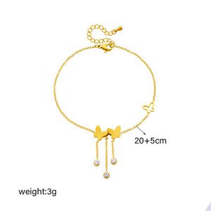 Cheville élégante en acier inoxydable plaqué or avec pendentif papillon givré et creux, ornée de cristaux et de pompons, style minimaliste - Product Image 5