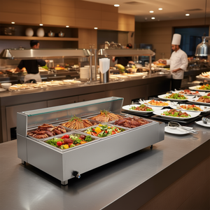 Calentador de Buffet Eléctrico Comercial de Sobremesa, 6*8Qt, con Cubierta de Vidrio, Equipo de Calentamiento y Mantenimiento de Alimentos en Acero Inoxidable - Product Image 2
