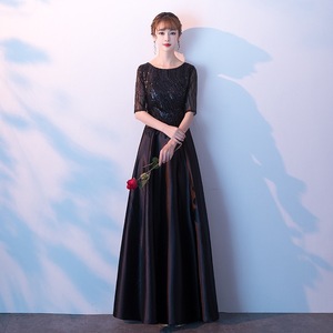 Women's Long Evening Gown Plus Size Slimming Stage Performance Wedding Dress Burgundy Gold Silver Black Champagne Acetate Fiber - Product Image 4