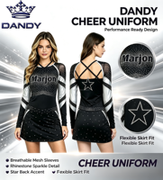 Uniformes de cheerleading conçus par OEM, tenues brillantes pour équipes de danse, uniformes de cheerleader avec strass, service OEM, uniformes de cheerleading en spandex pour filles