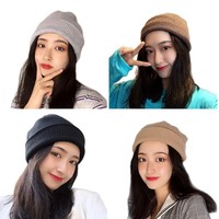 Nouveau bonnet en tricot style coréen pour femme, automne-hiver, épais, à revers côtelé, chaud, tendance, polyvalent, mode, couleur unie, chapeau d'hiver