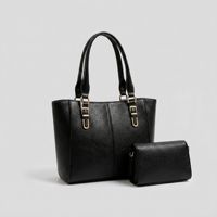 Ensemble de 2 sacs à main noirs de style designer de luxe, élégant sac fourre-tout en cuir et sac à bandoulière à rabat, professionnel pour femmes, bureau, affaires