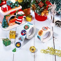 Autocollants de Noël transfrontaliers, 500 autocollants/rouleau, pour la décoration des emballages cadeaux de Noël, autocollants ronds pour sceller les gâteaux