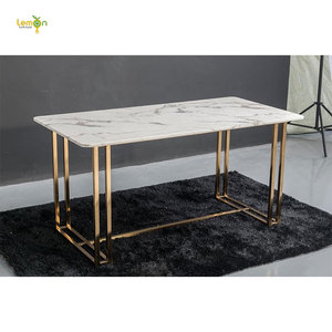 レストラン用の新着大理石トップゴールデンクロームレッグロングダイニングテーブル - Product Image 6