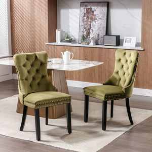 Silla de Comedor Moderna DB Nikki Collection, Tapizada en Terciopelo, Patas de Madera Maciza, Detalles de Tachuelas - Product Image 3