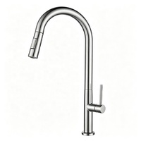 Robinet de cuisine commercial en acier inoxydable robuste à montage sur plan, eau froide, rotation à 360°, flexible et extractible