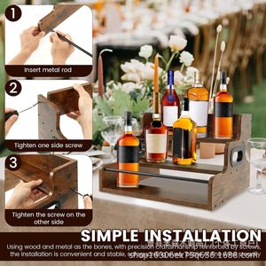 Three Tier Wooden Wine Bottle Rack Dark Brown 3 Floors Durable Storage Organizer For Bar <b>Kitchen</b> Party Use - Product Image 5