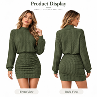 Robe sexy en tricot rayé à col montant et manches longues, style nouveau, moulante, personnalisée en usine pour femmes