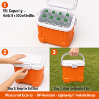 Glacière portable carrée en PE de 15 L, orange vif, de haute qualité, pour camping et pêche – Vente en gros