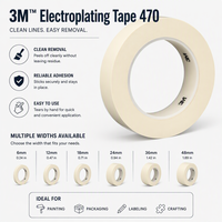 Ruban de protection pour électrolyse 3M 470, beige, épaisseur 0,18 mm, protège les pièces et les surfaces pendant le processus d'électrolyse