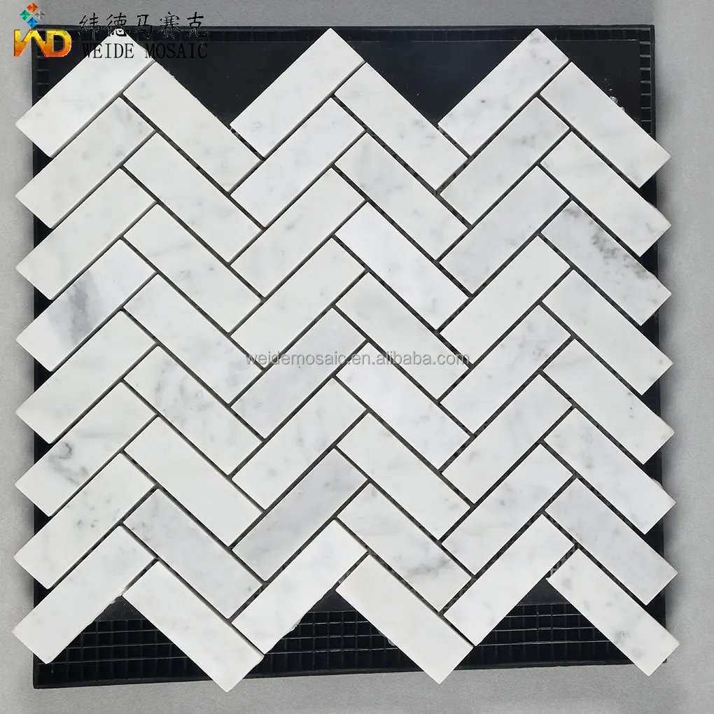 Carrara Carrera branco italiano Mármore 1x3 Polegada Azulejo de mosaico de espinha de peixe Azulejo de mosaico de espinha de peixe polido