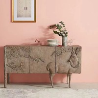 Armoire vintage en bois massif avec motif animal sculpté, écologique, grande capacité, rétro moderne, double porte, 2 compartiments, salon
