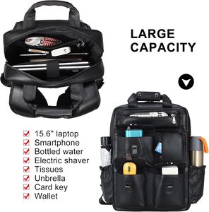 <b>Leather</b> <b>Backpack</b> for Men Vintage 15.6 Inch <b>Laptop</b> Bag Multi Pockets Casual Travel Daypack Brown - Product Image 2