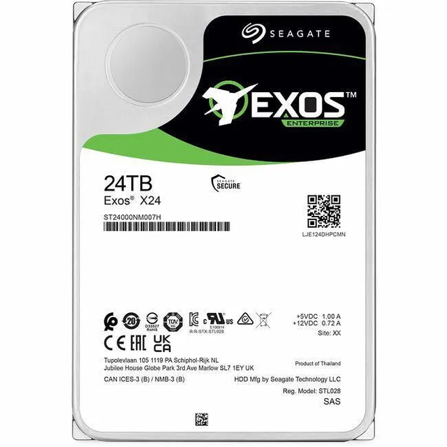 Exos X24 ST24000NM007H 24TB 7.2K RPM SAS 12Gb/s 3.5-Inch Internal Enterprise Server Hard Drive HDD