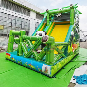 Castillo inflable comercial con tobogán, diseño de jungla de bambú y pandas, para fiestas infantiles. - Product Image 6