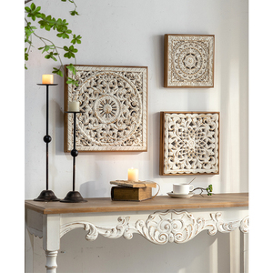 Panneau Mural Sculpté Carré <span class=keywords><strong>en</strong></span> <span class=keywords><strong>Bois</strong></span> Style Rétro Bohème pour <span class=keywords><strong>Salon</strong></span> Chambre <span class=keywords><strong>Décoration</strong></span> d'Arrière-Plan TV <span class=keywords><strong>Décoration</strong></span> Intérieure d'Usine - Product Image 1