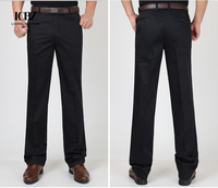 Pantalon de costume décontracté long à taille mi-haute, coupe droite, avec cordon de serrage, couleur kaki, style jean crayon évasé pour homme