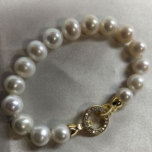9-10mm Near Pearl Bracelet Glossy <b>Leather</b> Basic Cleanliness Fashionable Beautiful Gold Zircon Inlaid Button Chic Stylish Product - Product Image 4
