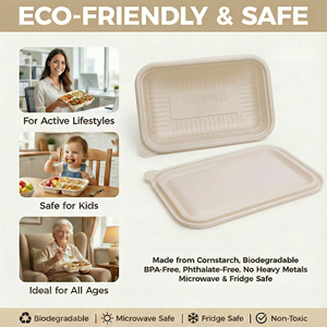 Caixa de Amido de Milho Quadrada Direto da Fábrica, Recipiente de Alimentos Descartável Biodegradável para Restaurantes e Catering - Product Image 1