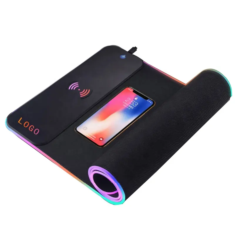 Alas tetikus game LED kustom, mouse pad pengisian daya nirkabel rgb, alas mouse game tahan air dan anti selip, alas meja karet