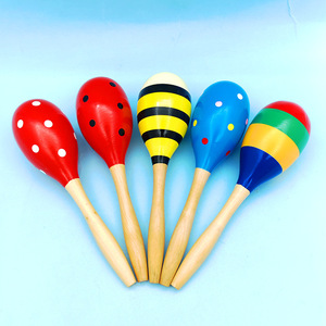 Maraca en bois miniature de dessin animé en gros pour enfants de 0 à 3 ans, jouet de percussion pour l'exercice de la préhension - Product Image 3