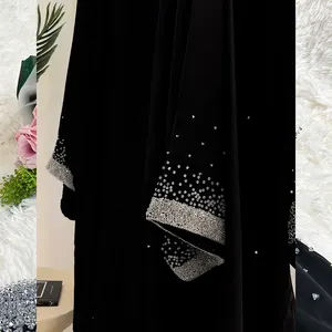 Nieuwste Dubai Kalkoen Elegante Custom Kaftan Bescheiden Jurk Dubai Abaya Vrouwen Moslim Jurk Diamanten Mouw Open Kimonos Abaya