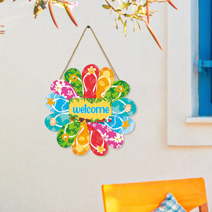 Insegna da appendere a forma di ciabatta estiva, Insegna da appendere in legno per porta con scritta 'Benvenuto', Insegna da appendere per decorazione murale - Product Image 3