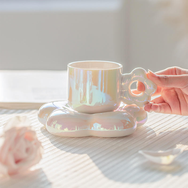 Pearl Shell Kaffeetasse Mit Untertasse – 240 Ml, Aus Porzellan, Mit Muschelmuster, Für Cappuccino, Latte & Tee