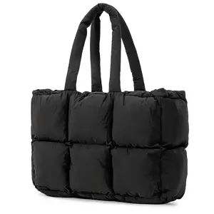 Puffy Quilted Black Unisex Fashion Puffer Bag Custom Waterproof Fabric Shoulder Women's Handbags Nylon Puffi Tote Bags