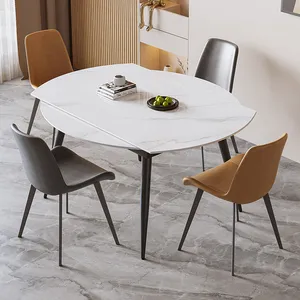 Table à manger nordique extensible en dalle <span class=keywords><strong>de</strong></span> roche carrée et <span class=keywords><strong>ronde</strong></span>, table à manger en marbre blanc italien et ensemble <span class=keywords><strong>de</strong></span> chaises - Product Image 3