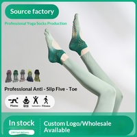 Nouvelles chaussettes de yoga antidérapantes professionnelles pour femmes, en coton et maille, à dégradé de couleurs, à cinq orteils, sans talon, pour Pilates