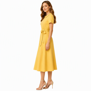 <span class=keywords><strong>Abito</strong></span> Casual da <span class=keywords><strong>Donna</strong></span> con Colletto Peter Pan e Cintura in Vita, Vestito Midi in Rayon 200GSM, Linea A Traspirante, Estivo, Logo Personalizzato OEM - Product Image 3