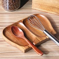 Repose-cuillère en bois d'acacia de grande taille, support double pour cuillères en bois avec pieds en silicone antidérapants, repose-cuillère de cuisine fait main