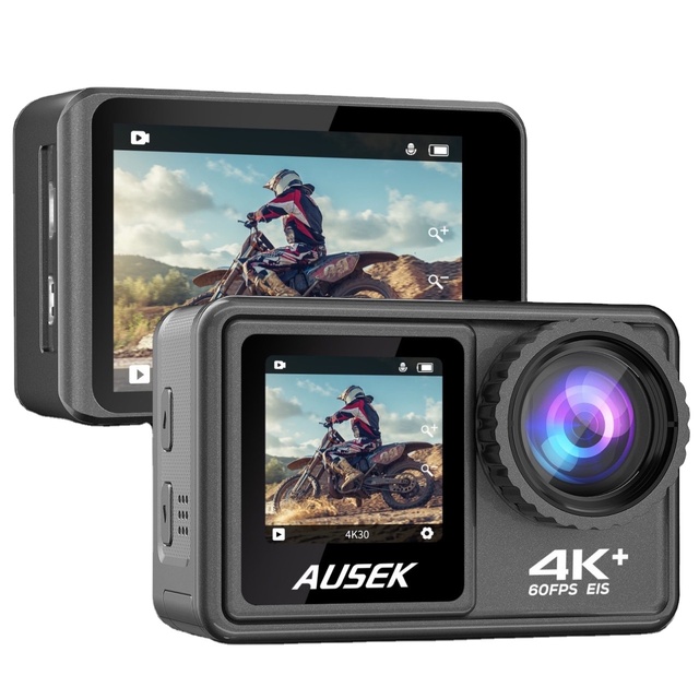 Action Ausek Style Real 4K 60PFS Dual Screen 24MP Ausek Pro Action & Sports Camera with EIS and Waterproof Funtion